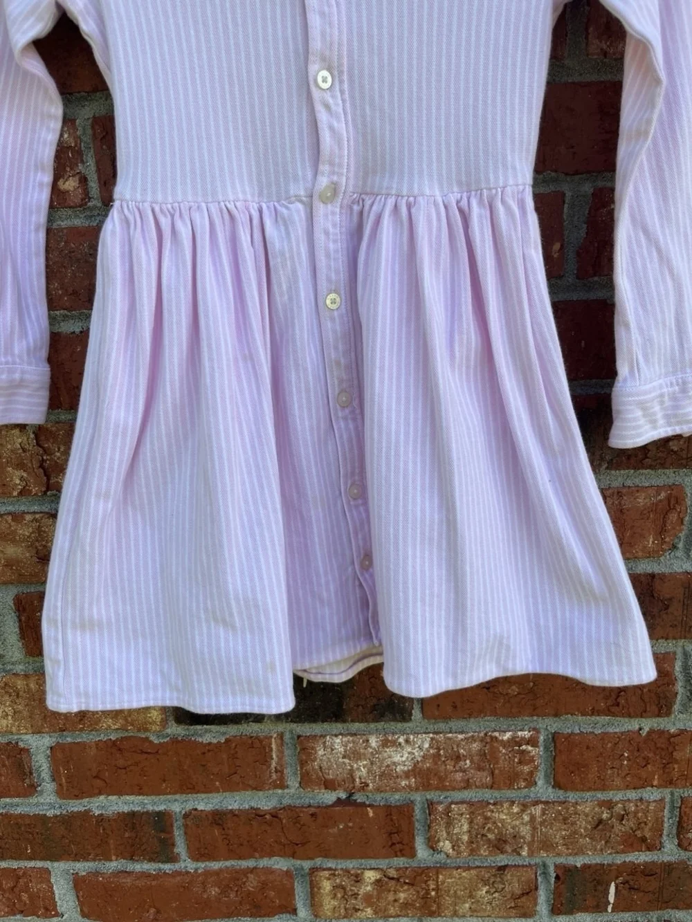Girls’ Polo Ralph Lauren Drop-Waist Shirt Dress Pink Stripe 6X Good